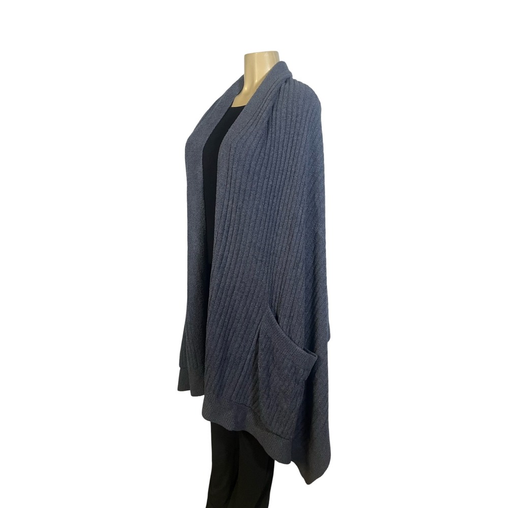 Barefoot Dreams CozyChic Lite Ribbed Sleeveless Shawl Wrap Blue OS Plus 84X36